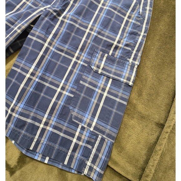 Men's Pacific Blue Lightweight Plaid Cargo Shorts 2 Pairs Brown Blue Size 32 - Picture 3 of 5